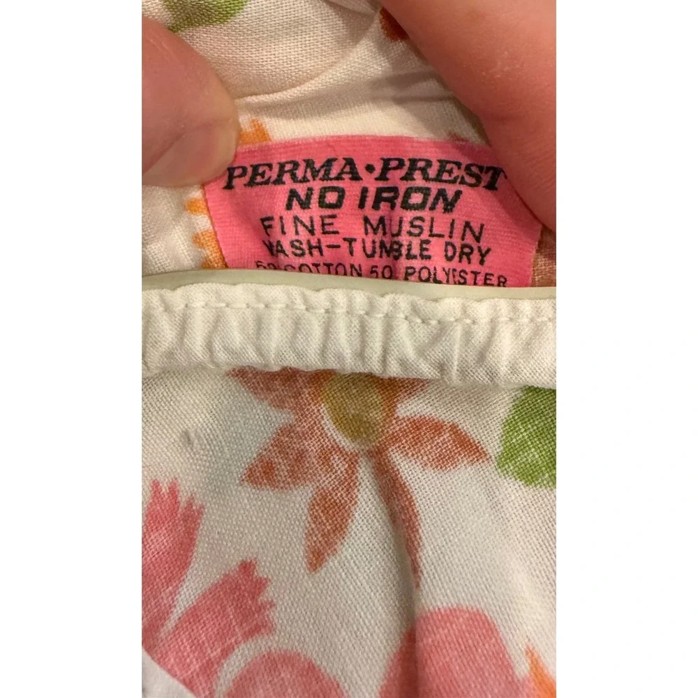 Vintage Sears Perma-Prest Floral Full Fitted Sheet and 2 Pillowcases Pink Orange